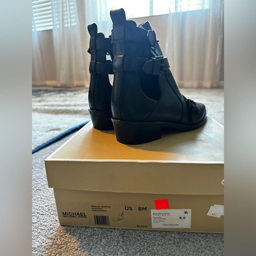 Michael Kors Black Leather Ankle Boots with Buckle Detail - Picture 3 of 4